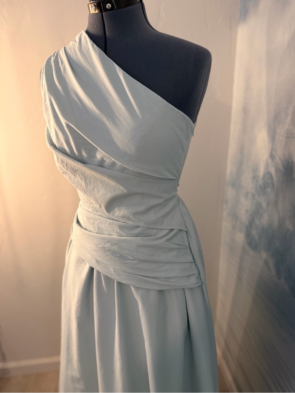 One-Shoulder Pale Blue Wrap-Detail Women’s Dress 229 - Picture 5 of 12